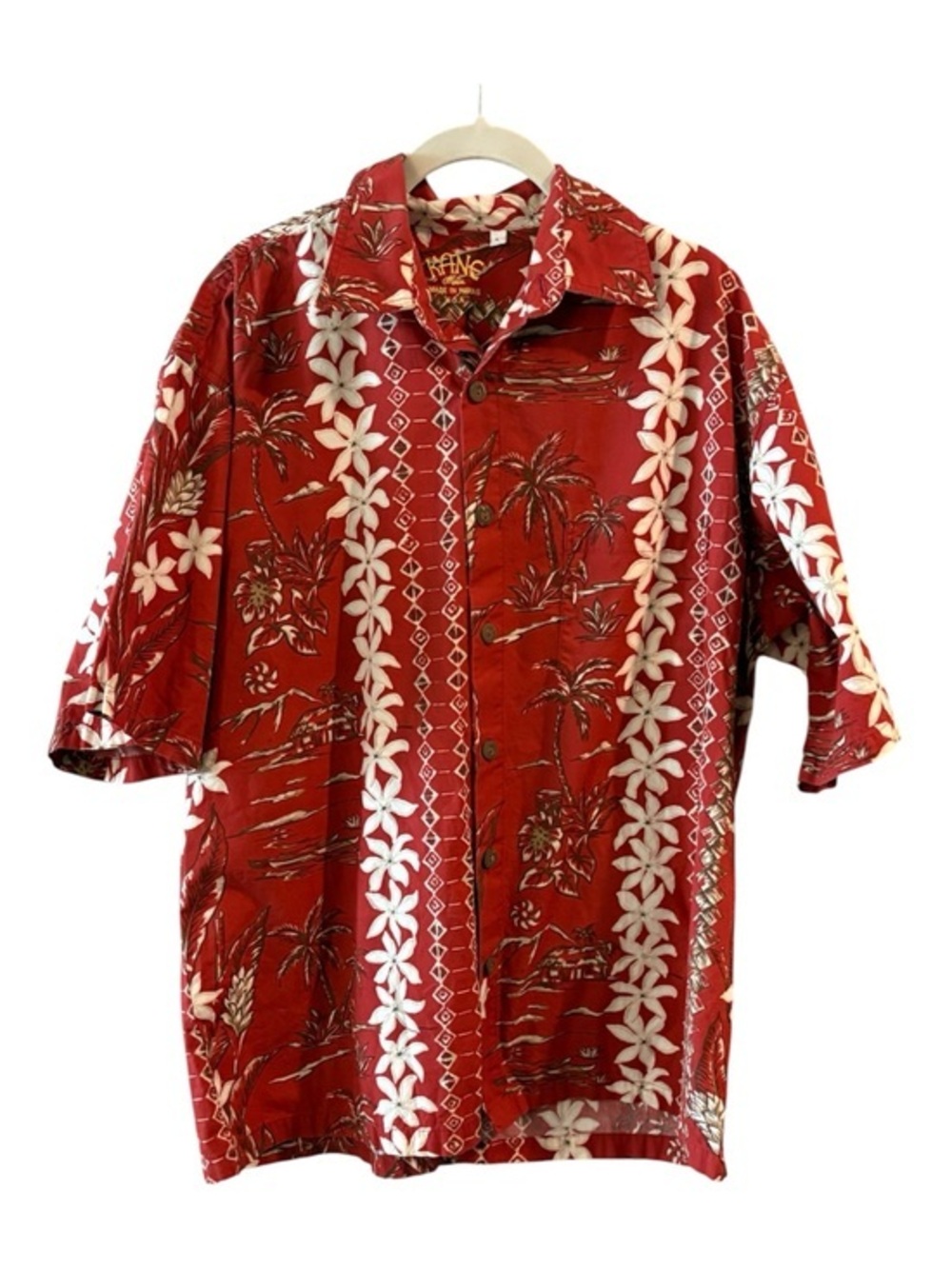 Kane O‘ahu Red Hawaiian Aloha Shirt – Made in Hawaii USA – Size L